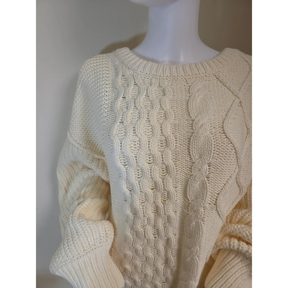 Free People Womens Cream‎ Cable Knit Oversized  Sweater Large OB1343351